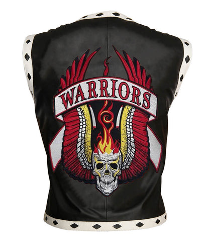 The Warriors Movie Back Embroidered Patch Black Leather Vest