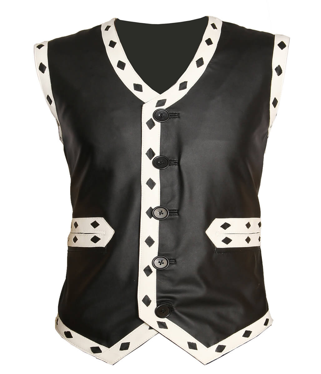 The Warriors Movie Back Embroidered Patch Black Leather Vest
