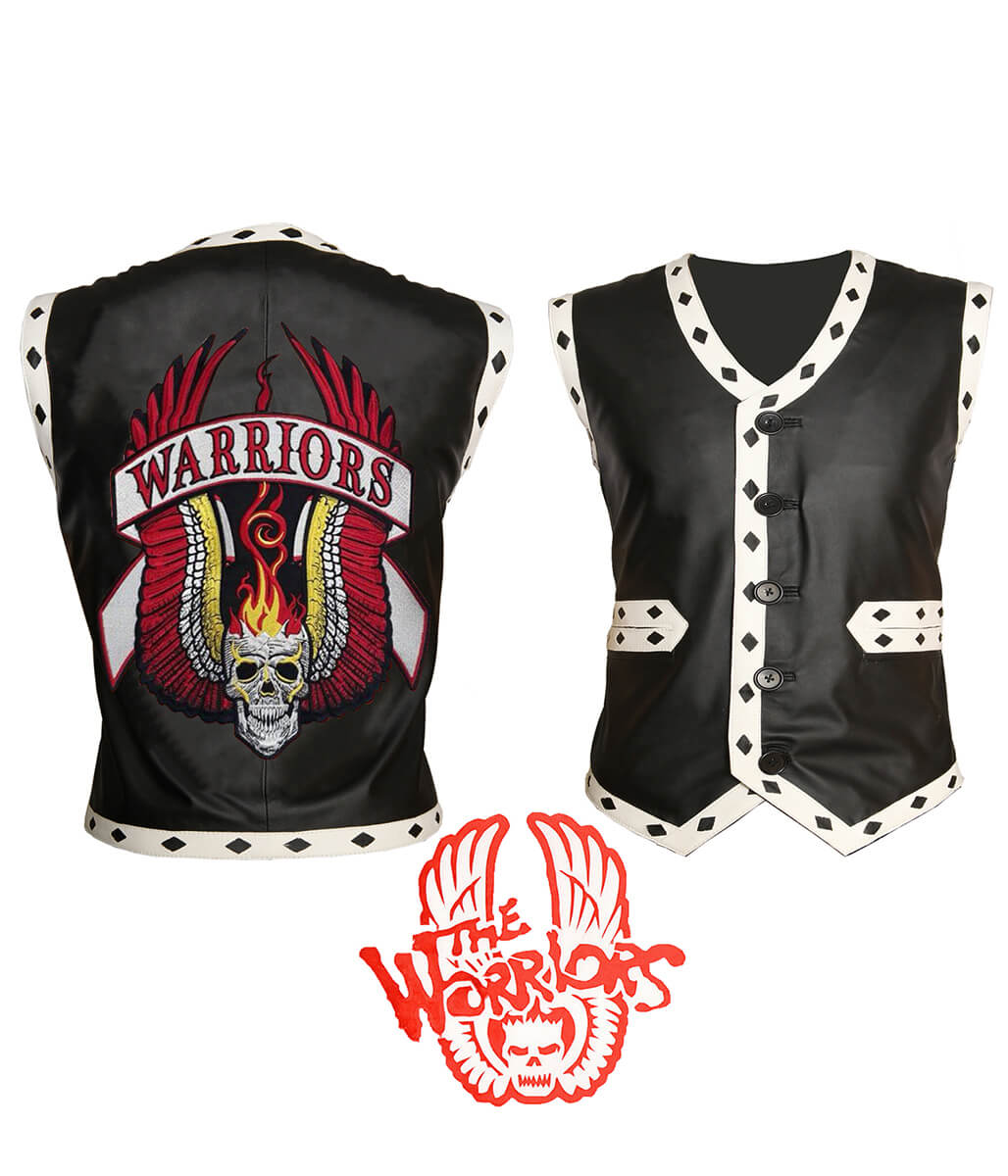 The Warriors Movie Back Embroidered Patch Black Leather Vest