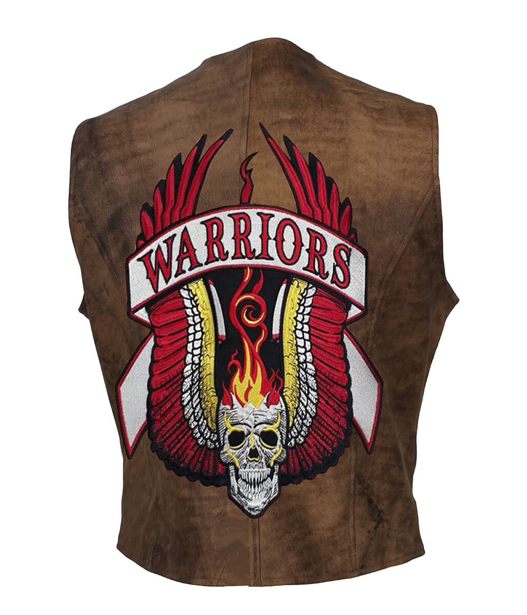 The Warriors Movie Back Embroidered Patch Brown Leather Vest