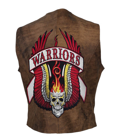 The Warriors Movie Back Embroidered Patch Brown Leather Vest