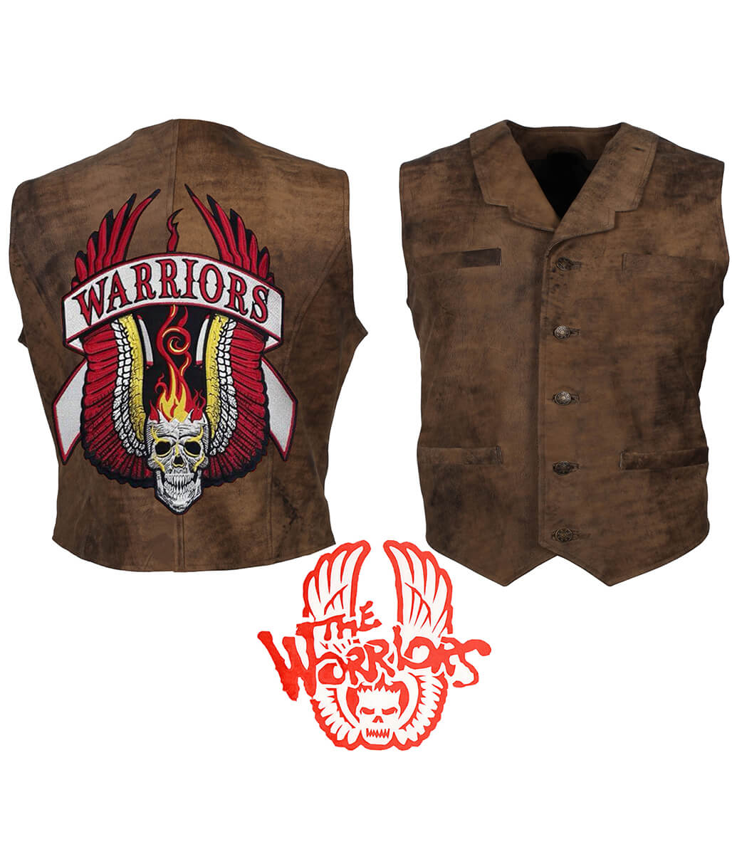 The Warriors Movie Back Embroidered Patch Brown Leather Vest