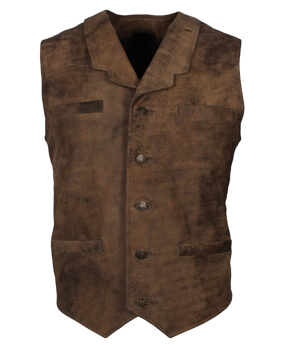 The Warriors Movie Back Embroidered Patch Brown Leather Vest