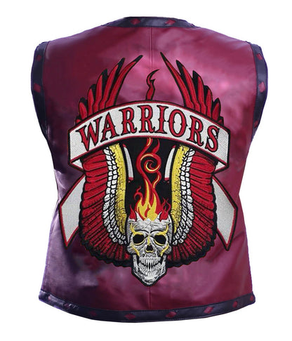 The Warriors Movie Back Embroidered Patch Maroon Leather Vest