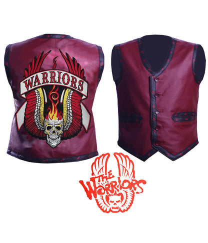 The Warriors Movie Back Embroidered Patch Maroon Leather Vest