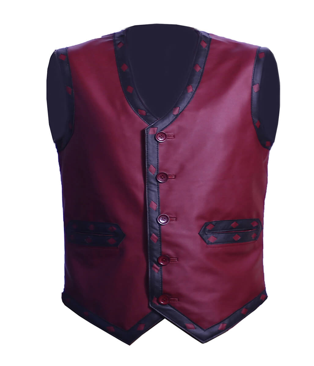 The Warriors Movie Back Embroidered Patch Maroon Leather Vest