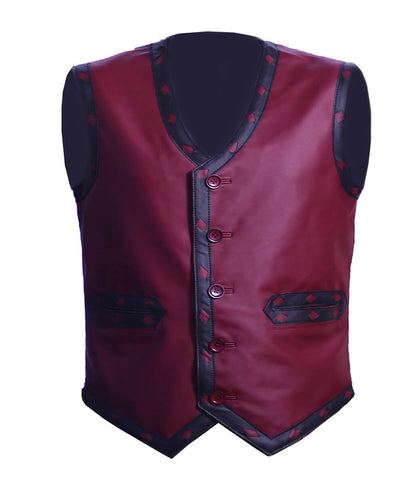 The Warriors Movie Back Embroidered Patch Maroon Leather Vest