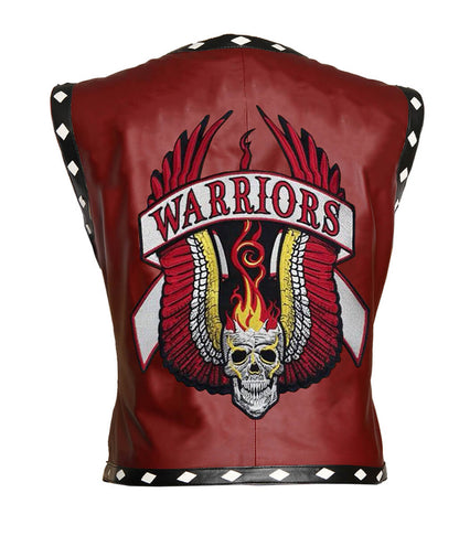 The Warriors Movie Back Embroidered Patch Red Leather Vest