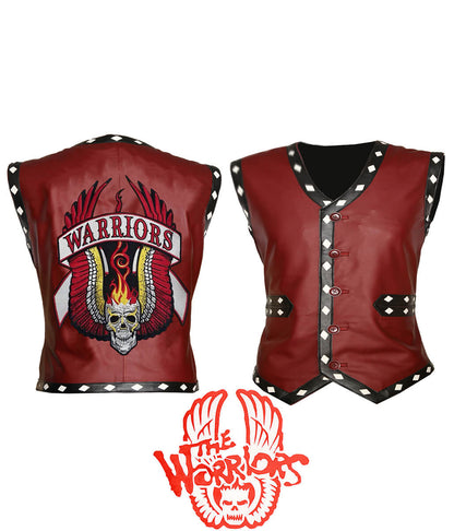 The Warriors Movie Back Embroidered Patch Red Leather Vest