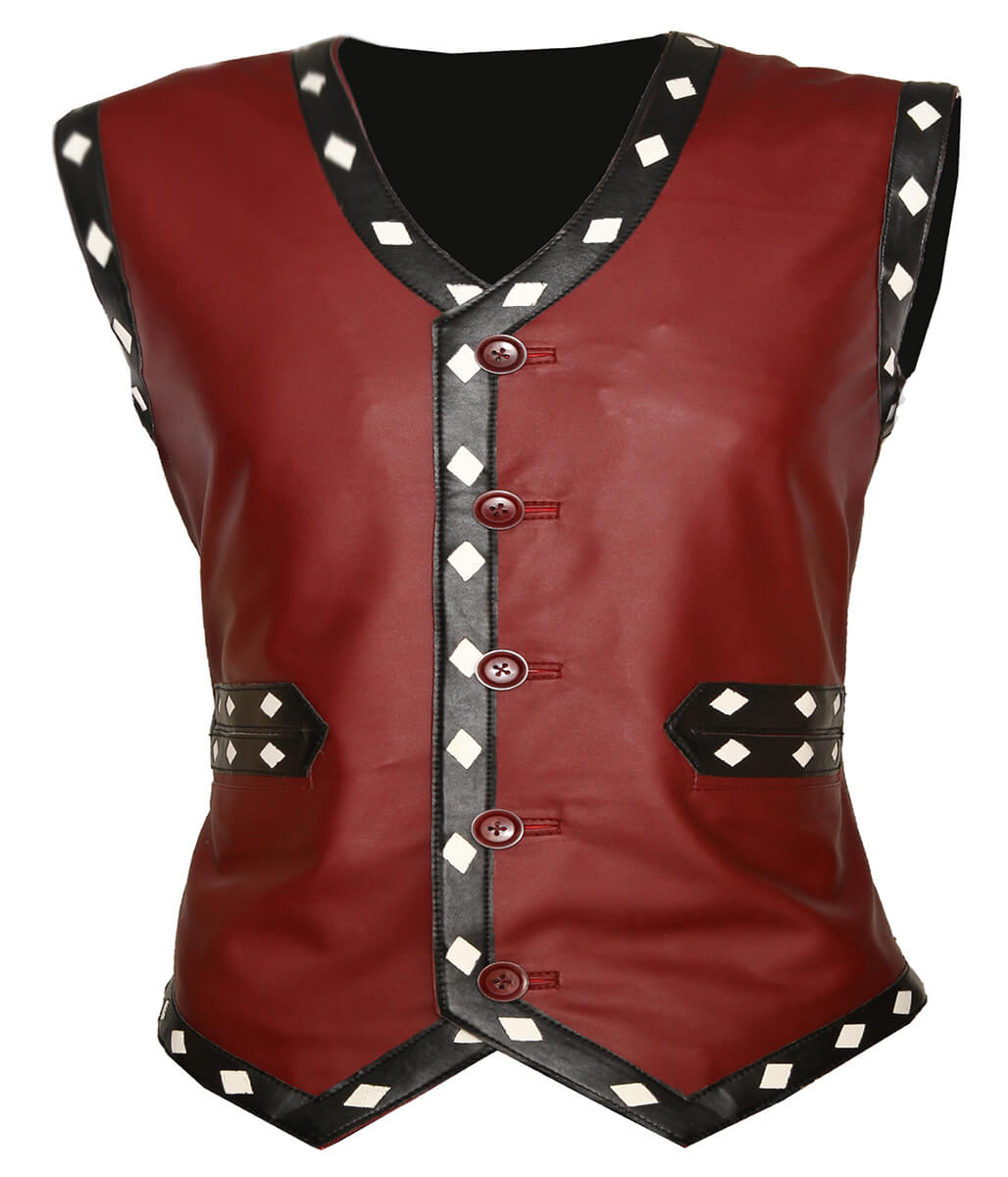 The Warriors Movie Back Embroidered Patch Red Leather Vest