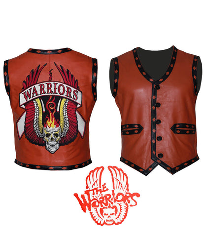 The Warriors Movie Back Embroidered Patch Rust Leather Vest