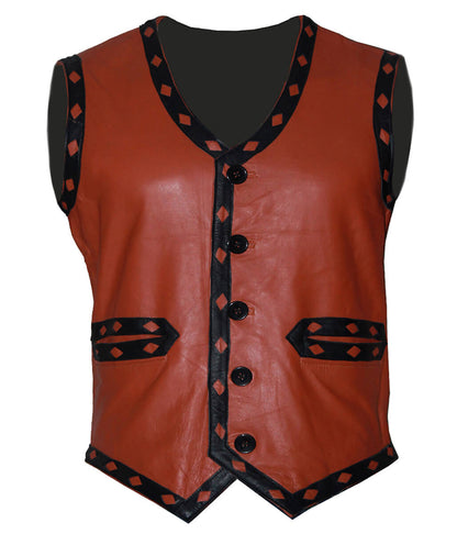 The Warriors Movie Back Embroidered Patch Rust Leather Vest
