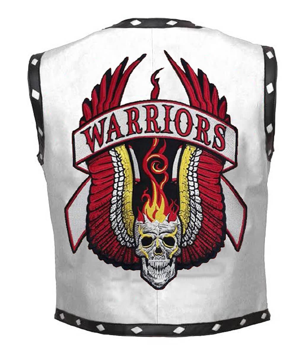 The Warriors Movie Back Embroidered Patch White Leather Vest