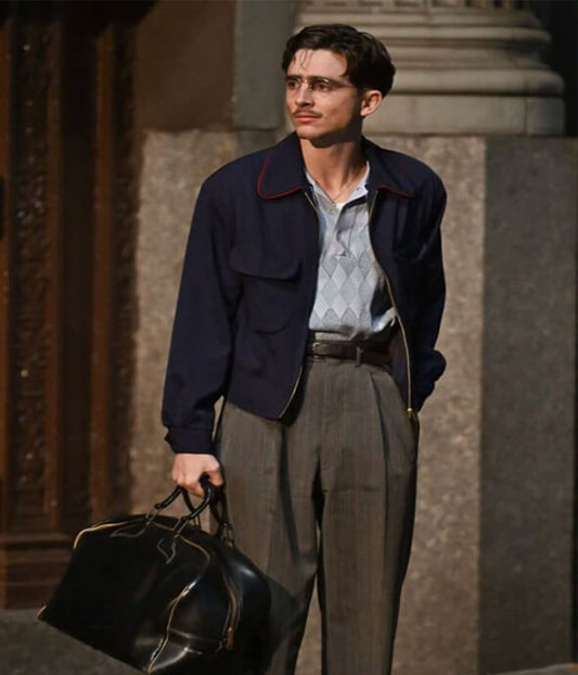 Timothée Chalamet Marty Supreme 2025 Blue Bomber Jacket