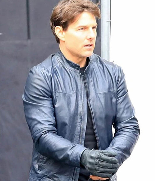 Tom Cruise Mission Impossible Fallout Blue Leather Jacket
