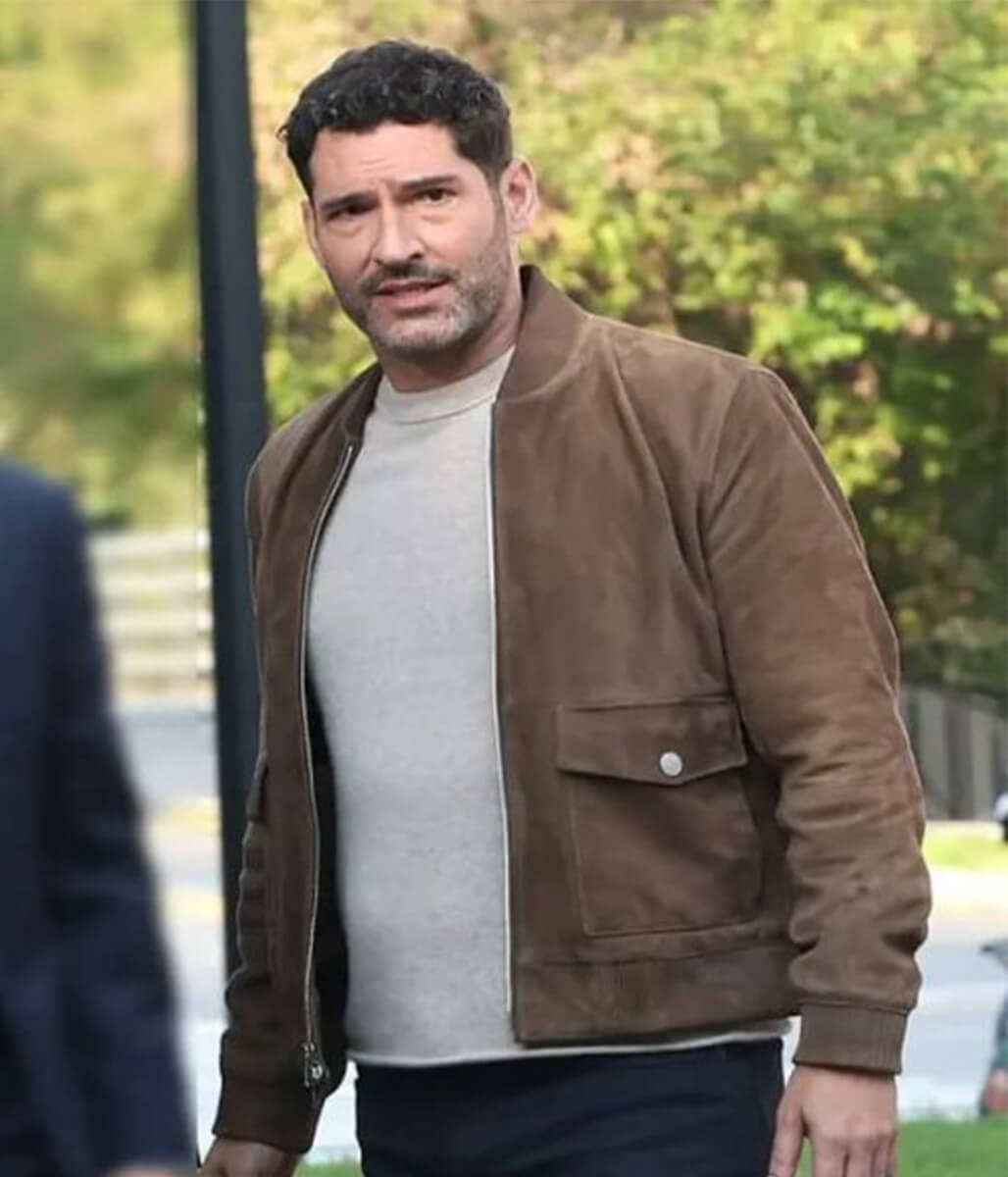 Tom Ellis CIA 2026 Brown Suede Bomber Jacket