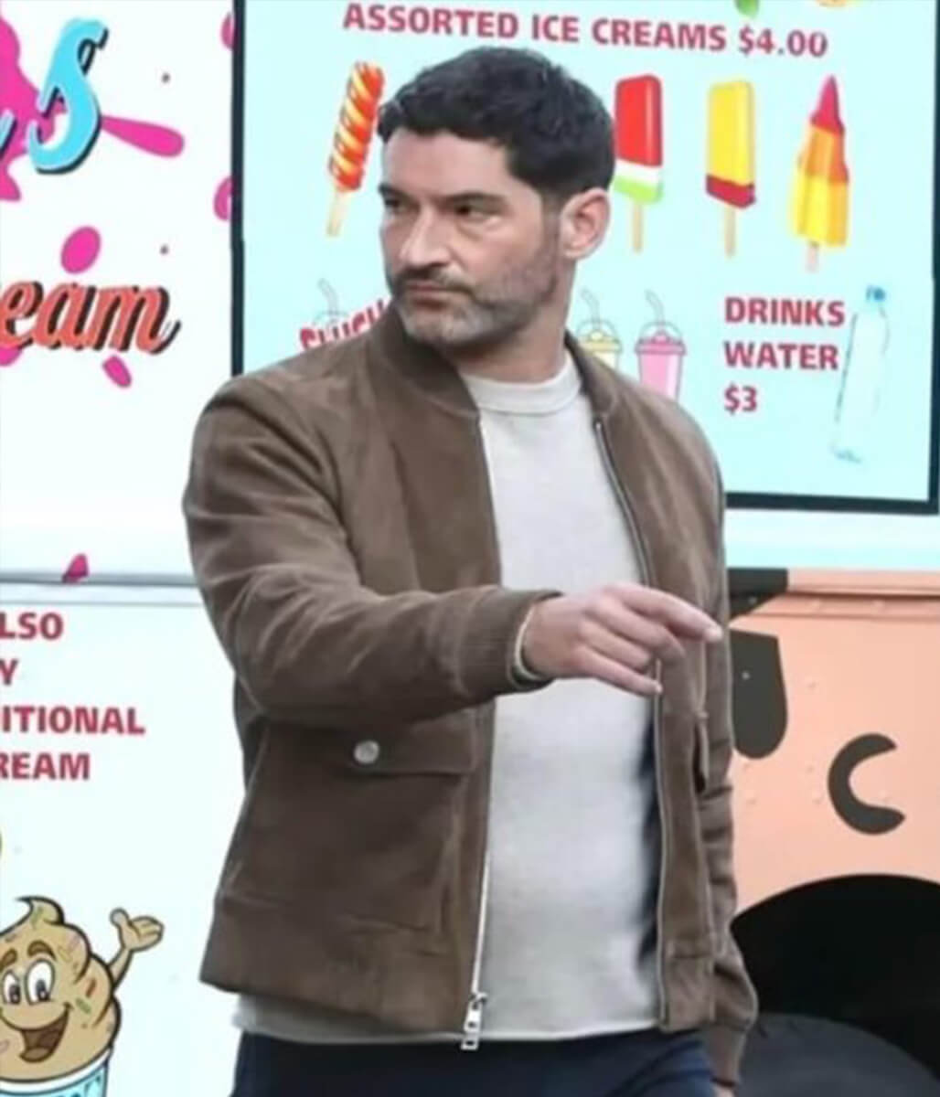 Tom Ellis CIA 2026 Brown Suede Bomber Jacket