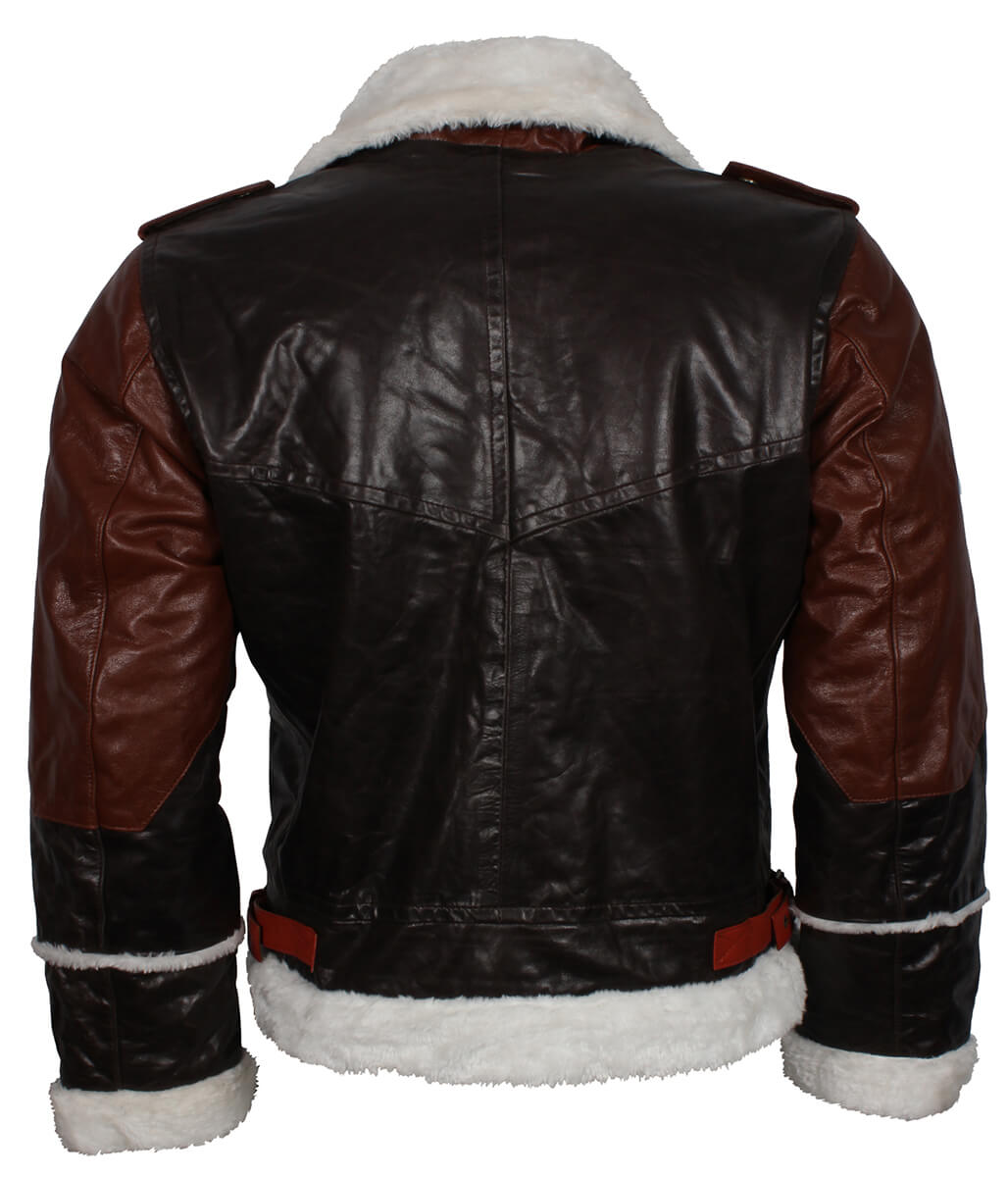 Two-Tone Shearling Trimmed Aviator Leather Jacket