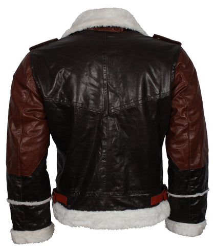 Two-Tone Shearling Trimmed Aviator Leather Jacket