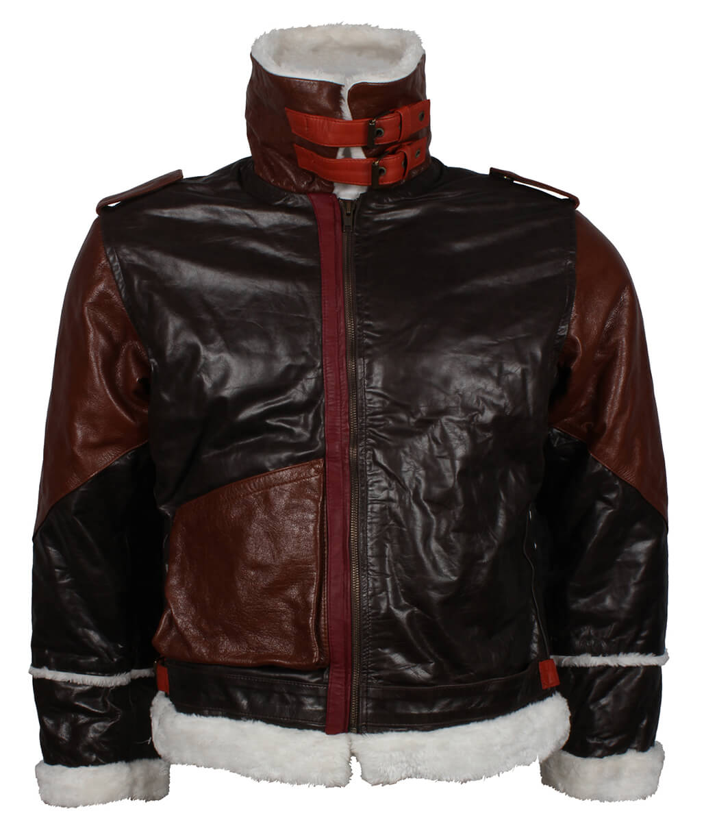 Two-Tone Shearling Trimmed Aviator Leather Jacket