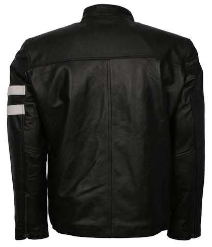 Urban Streetwear Style White Striped Black Leather Jacket