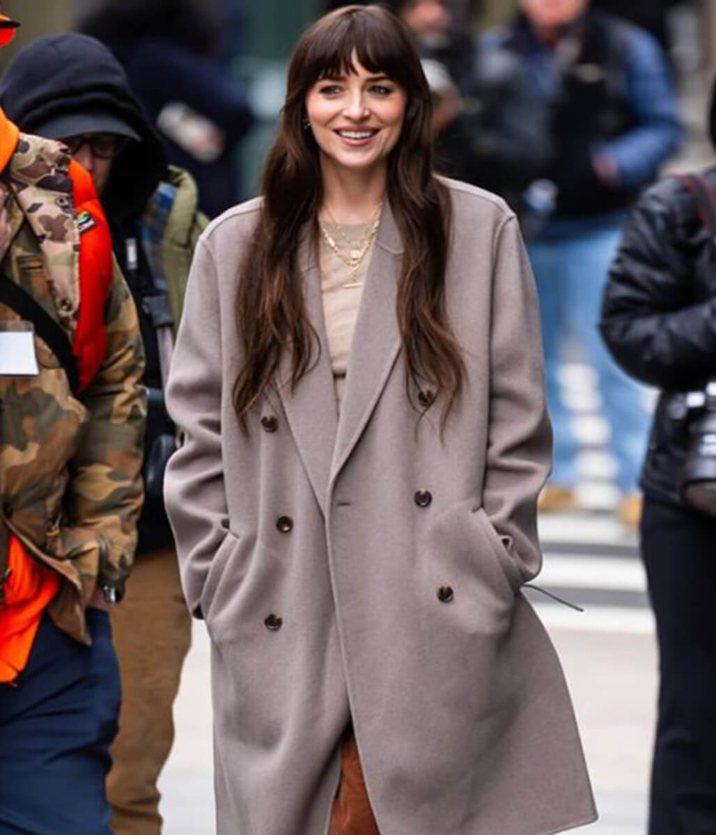 Verity 2026 Dakota Johnson Grey Wool Coat