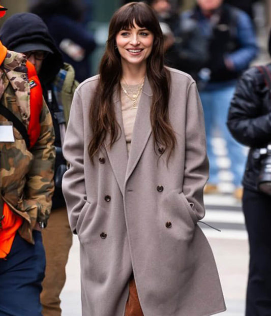 Verity 2026 Dakota Johnson Grey Wool Coat