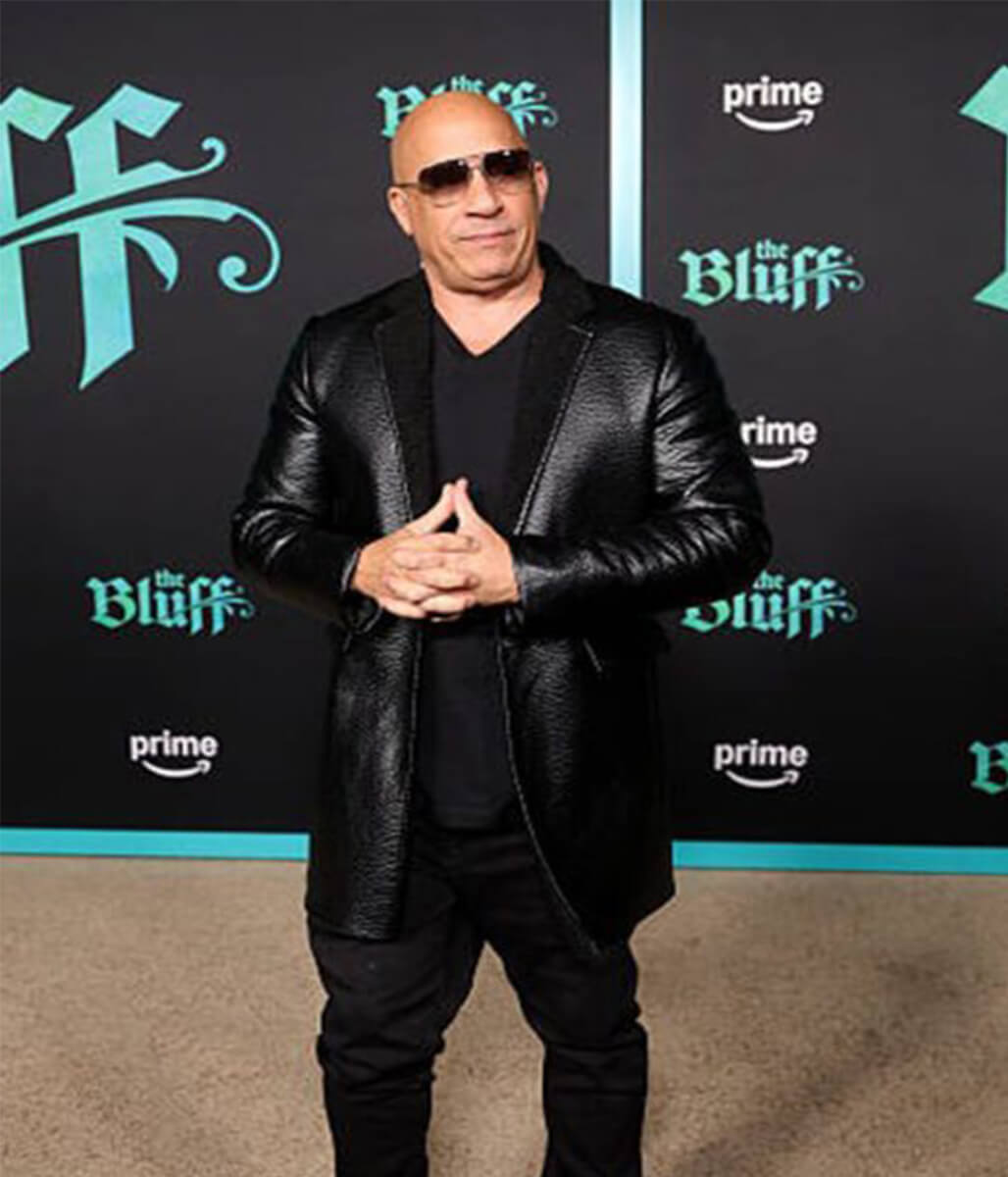 Vin Diesel The Bluff 2026 Black Leather Coat