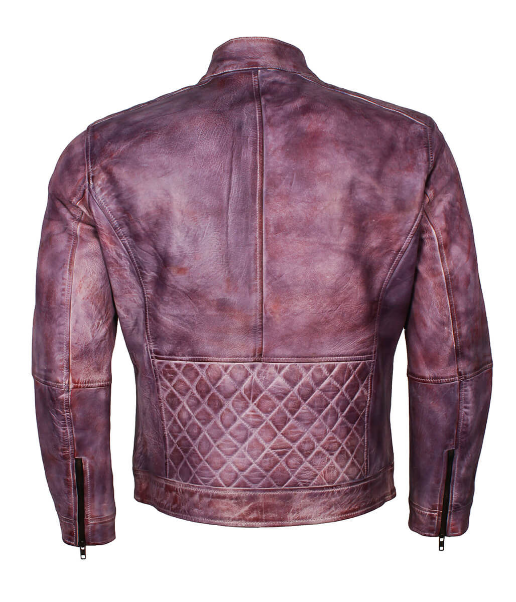 Vintage Distressed Purple Men Leather Jacket
