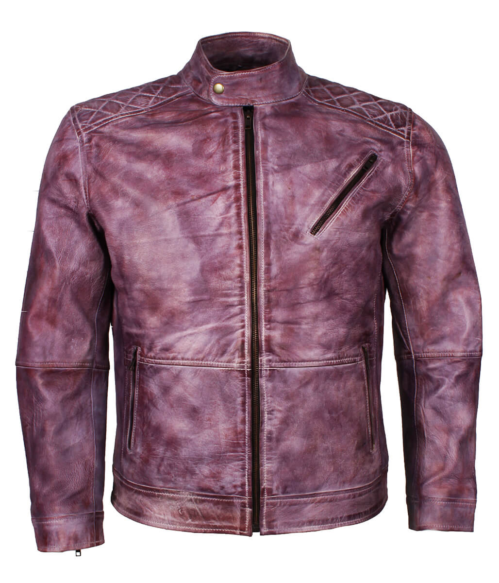 Vintage Distressed Purple Men Leather Jacket