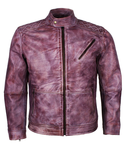 Vintage Distressed Purple Men Leather Jacket