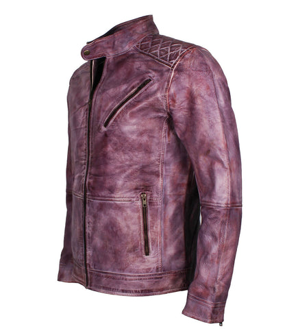 Vintage Distressed Purple Men Leather Jacket
