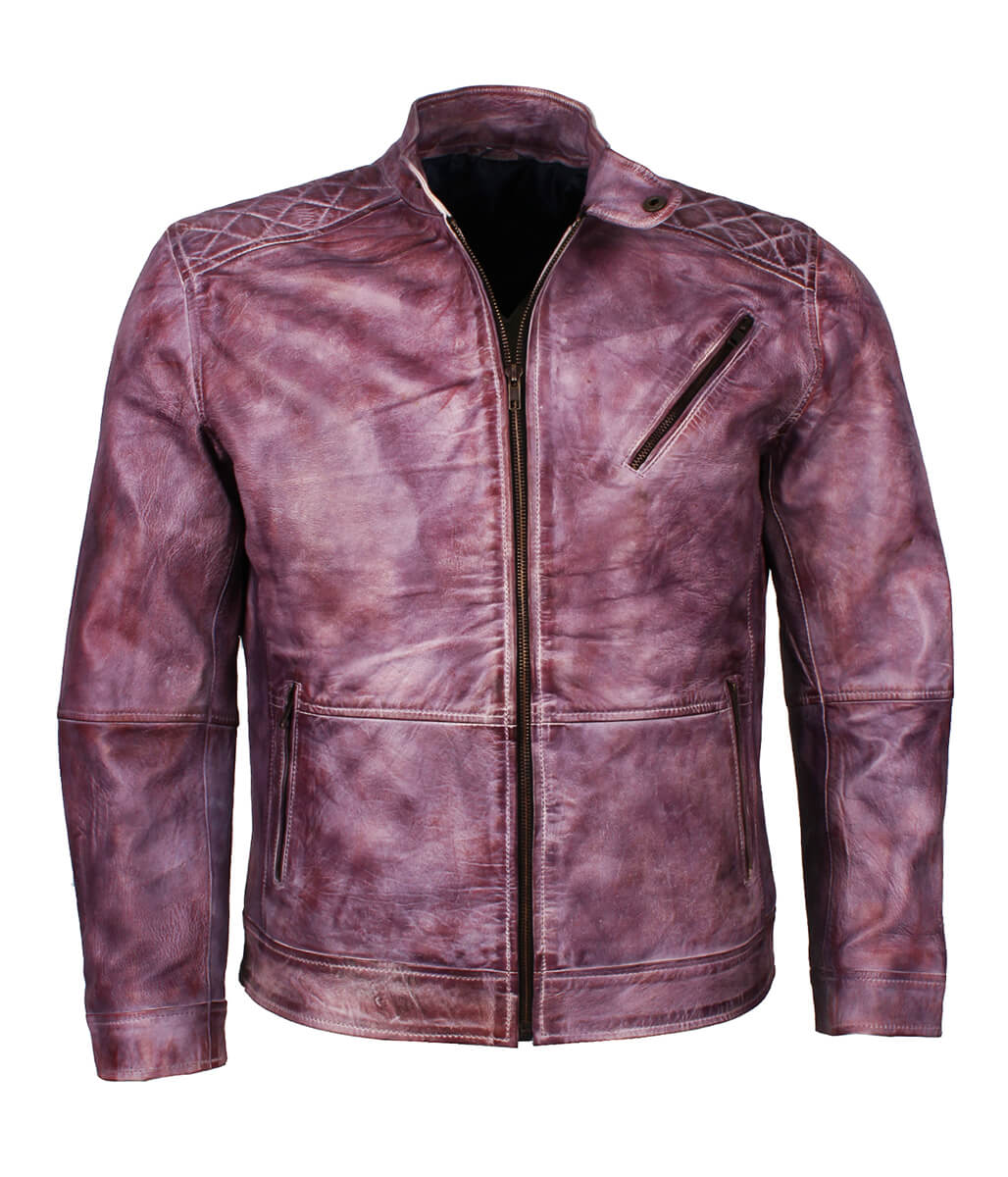 Vintage Distressed Purple Men Leather Jacket