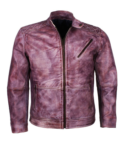 Vintage Distressed Purple Men Leather Jacket