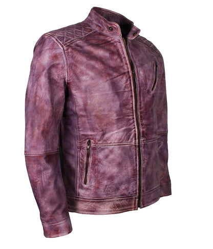 Vintage Distressed Purple Men Leather Jacket