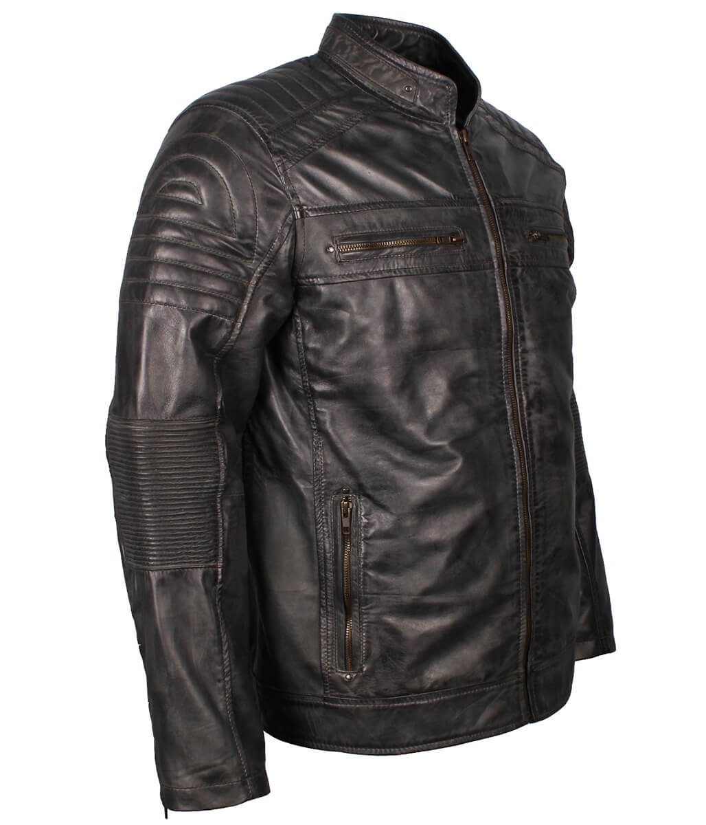Vintage Men Biker Black Leather Jacket