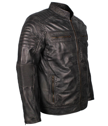 Vintage Men Biker Black Leather Jacket