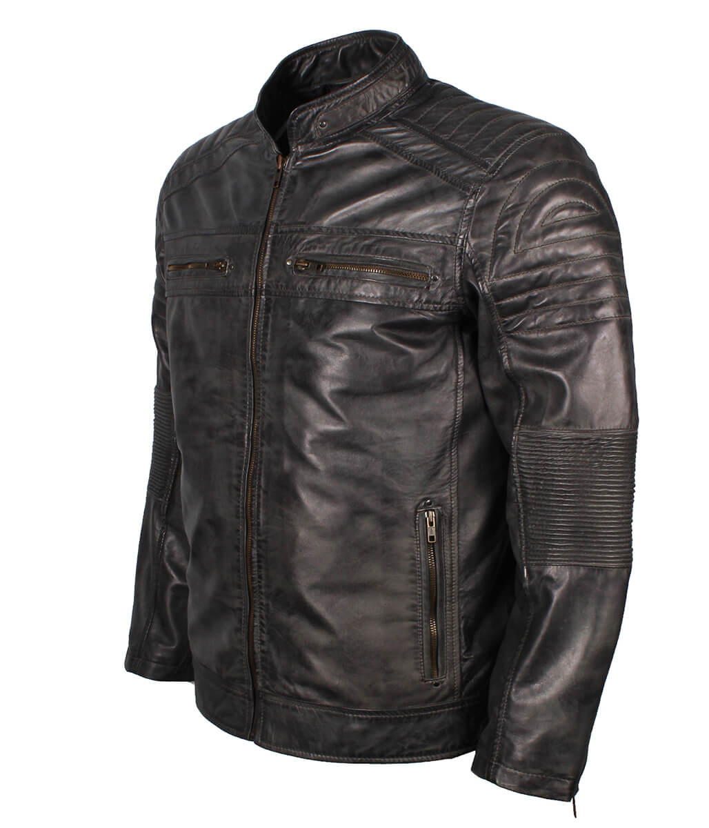 Vintage Men Biker Black Leather Jacket