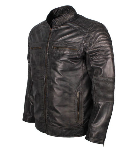 Vintage Men Biker Black Leather Jacket