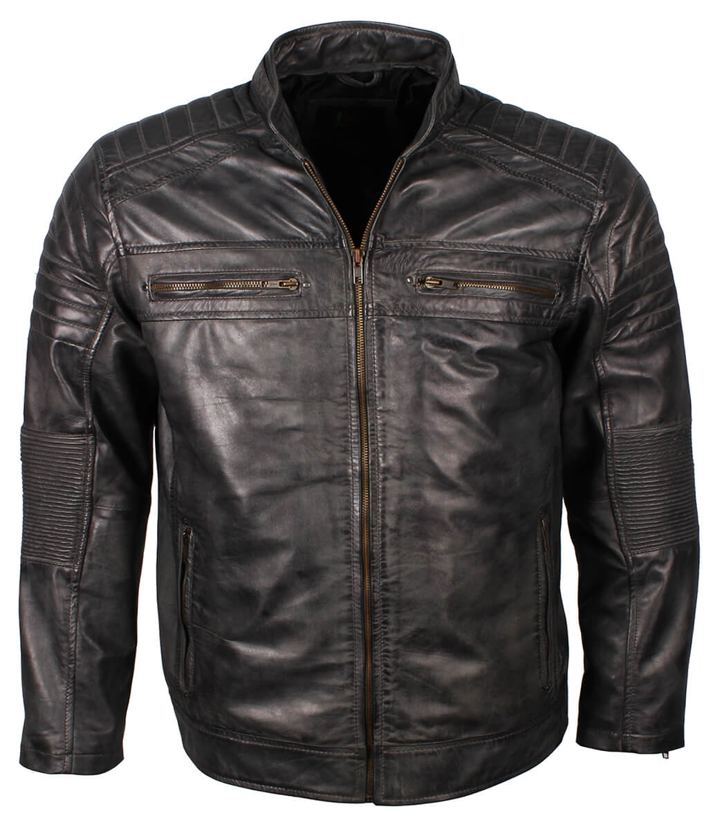 Vintage Men Biker Black Leather Jacket