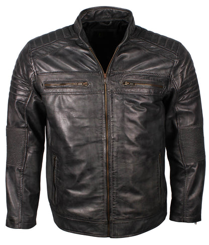 Vintage Men Biker Black Leather Jacket