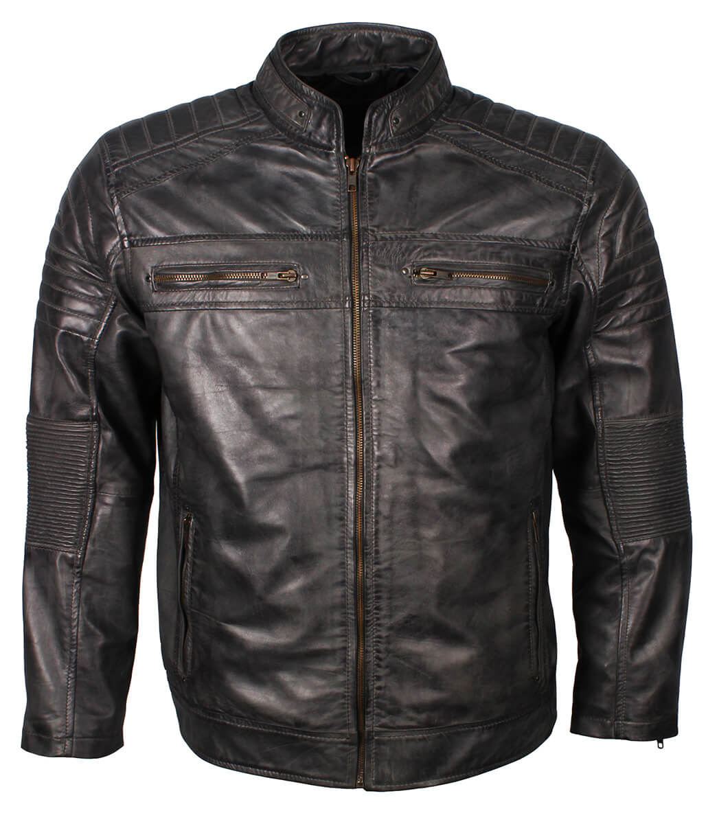Vintage Men Biker Black Leather Jacket