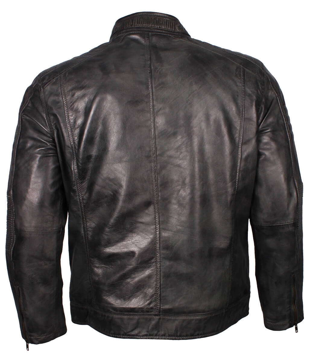 Vintage Men Biker Black Leather Jacket