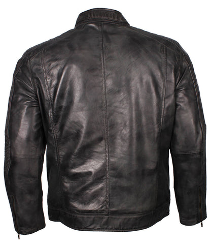 Vintage Men Biker Black Leather Jacket