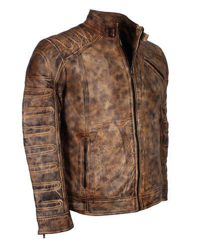 Vintage Men Brown Cafe Racer Leather Jacket