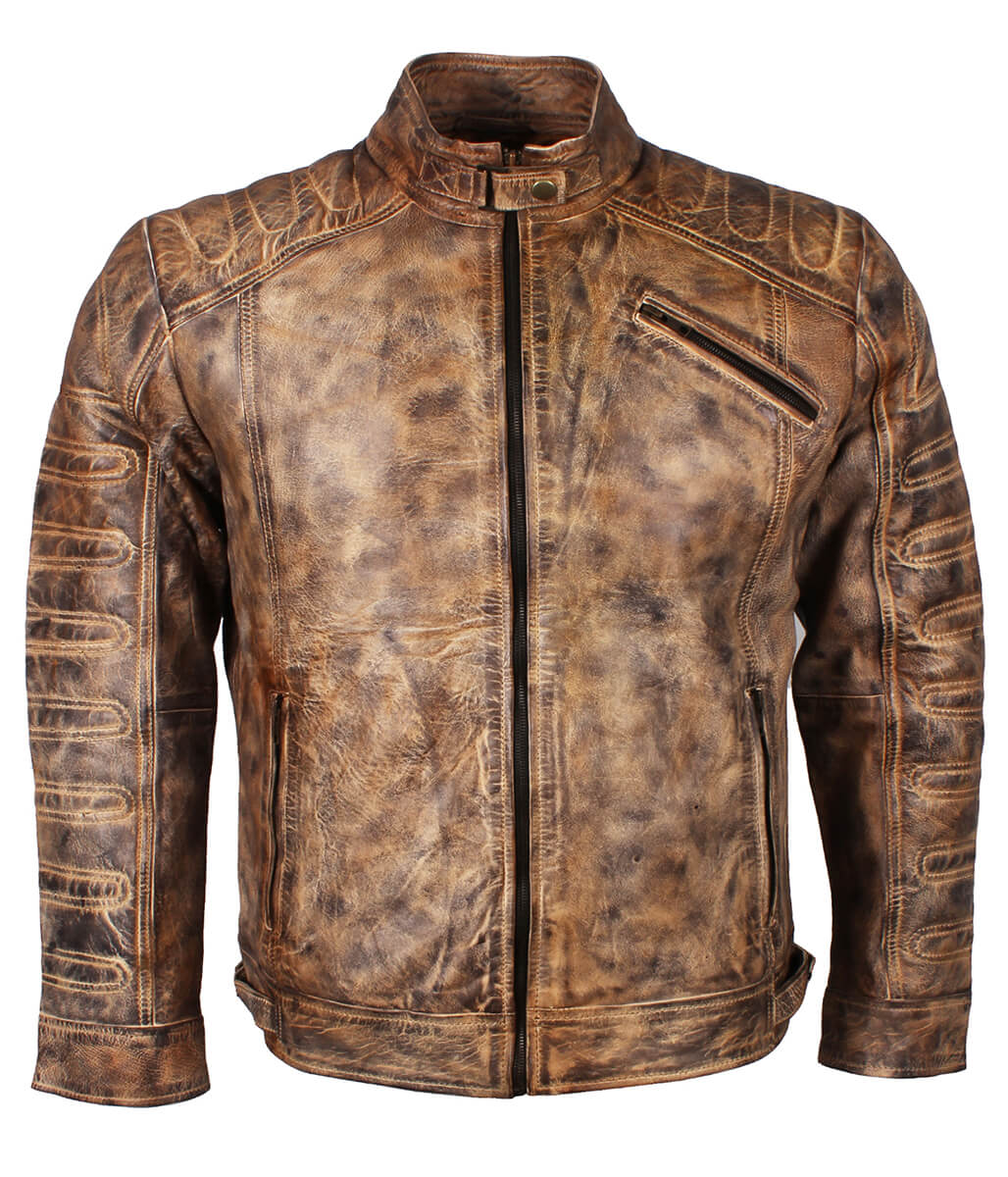 Vintage Men Brown Cafe Racer Leather Jacket