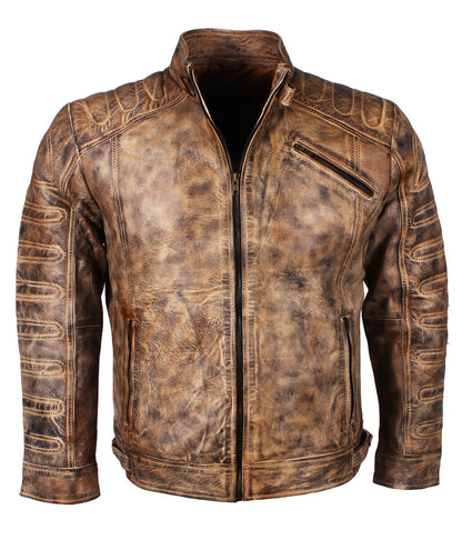 Vintage Men Brown Cafe Racer Leather Jacket