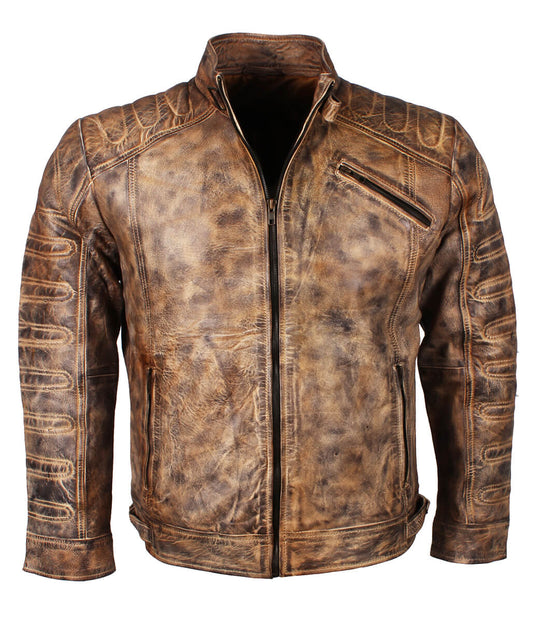 Vintage Men Brown Cafe Racer Leather Jacket