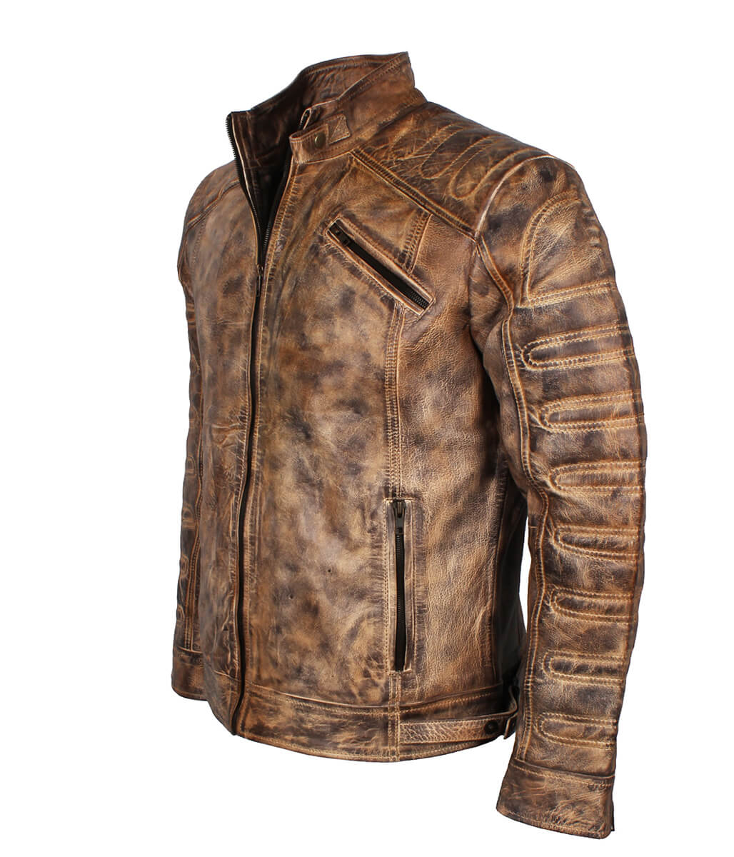 Vintage Men Brown Cafe Racer Leather Jacket