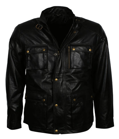 Vintage Men Classic Multi Pocket Field Black Leather Jacket